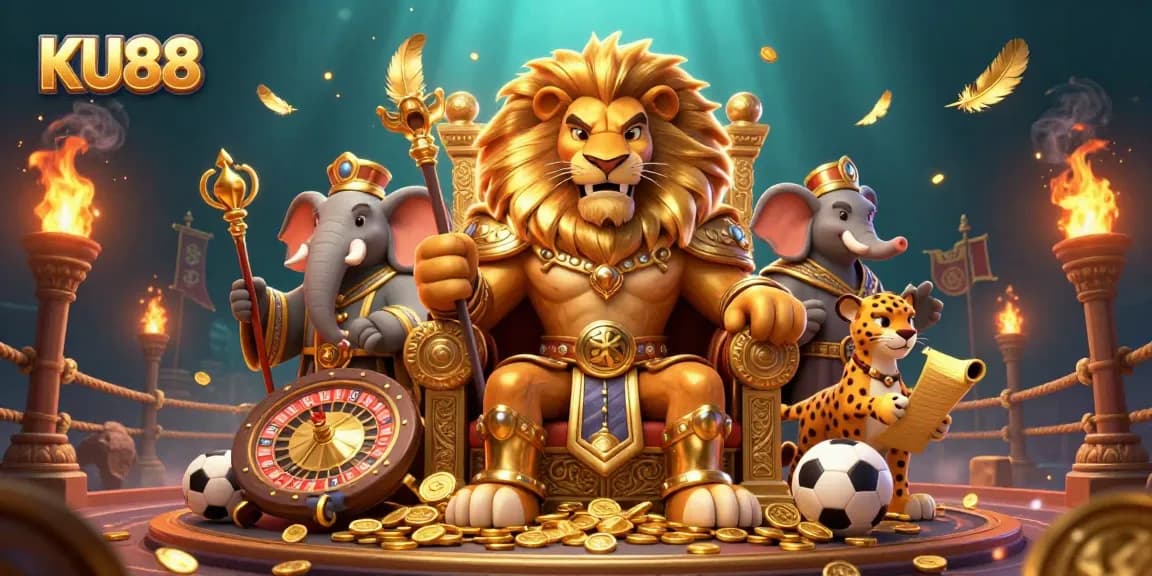 Experience thrilling sports betting action with KU88, featuring a dynamic casino scene.