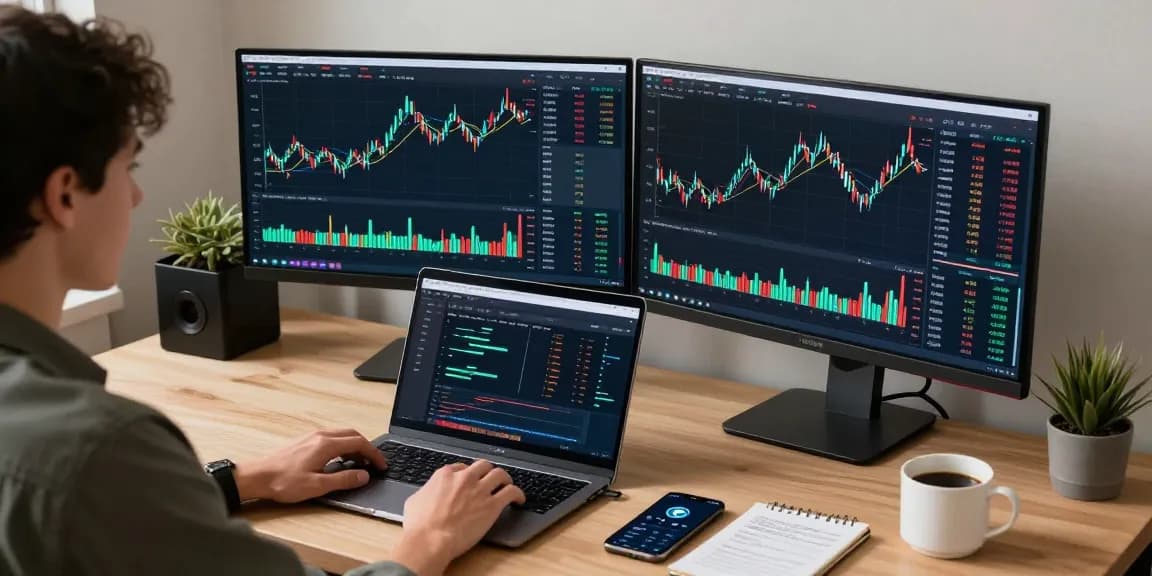 Funexchange platform displayed on dual monitors while analyzing cryptocurrency trends in a tech-focused workspace.