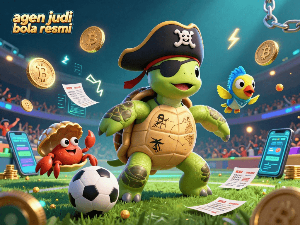 Enjoy exciting betting action at agen judi bola resmi with a vibrant sports scene featuring dynamic characters and crypto elements.