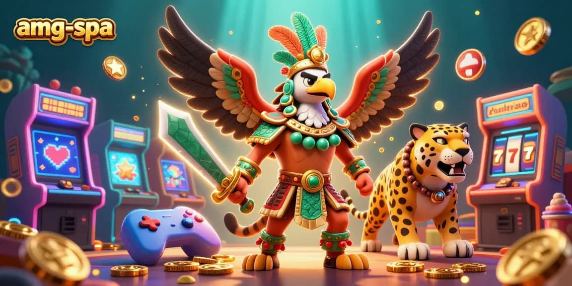 Experience thrilling gameplay with amg-spa's vibrant casino scene, featuring 3D characters and slot elements.