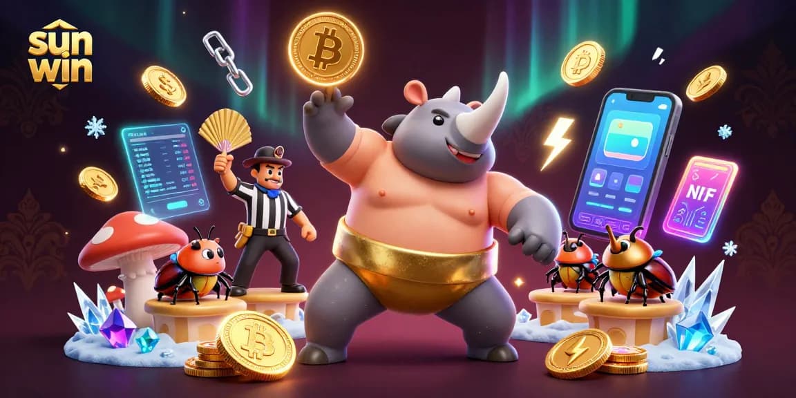 Experience the excitement of sun win with a lively 3D casino scene featuring colorful characters and elements.