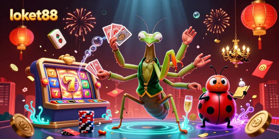 Engage in vibrant gameplay with loket88, featuring exciting slots and colorful casino elements in a captivating scene.