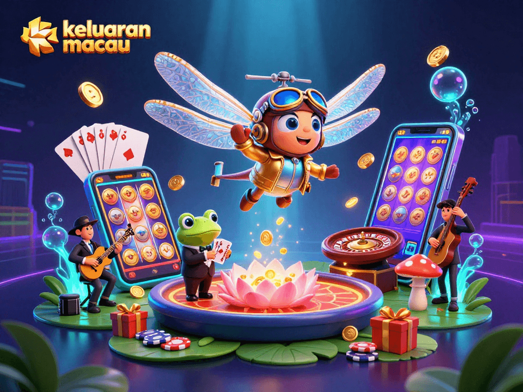 Experience the thrilling keluaran macau with this vibrant 3D casino illustration featuring unique characters.