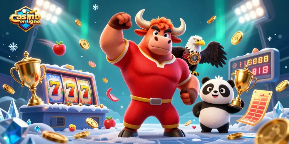 Interagissez avec des thèmes de casino en ligne vibrants mettant en scène un taureau puissant et un panda joyeux.