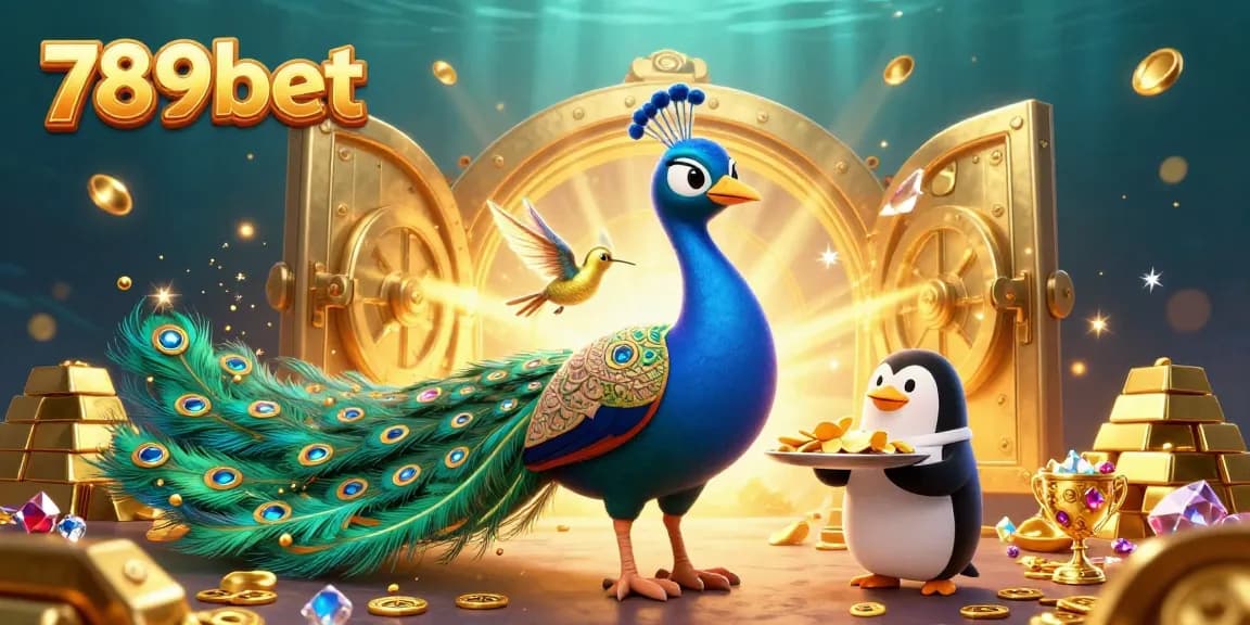 Engage with thrilling gameplay at 789bet featuring an aristocratic peacock, butler penguin, and golden treasures.