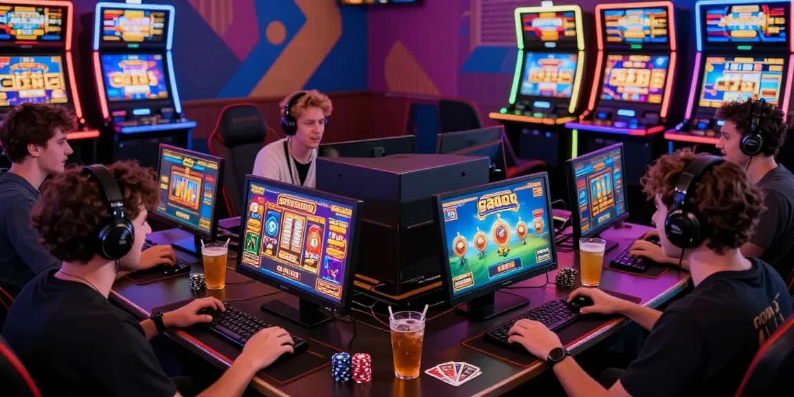Players enjoying new slot gacor games in vibrant online casino setting, showcasing excitement and competition.
