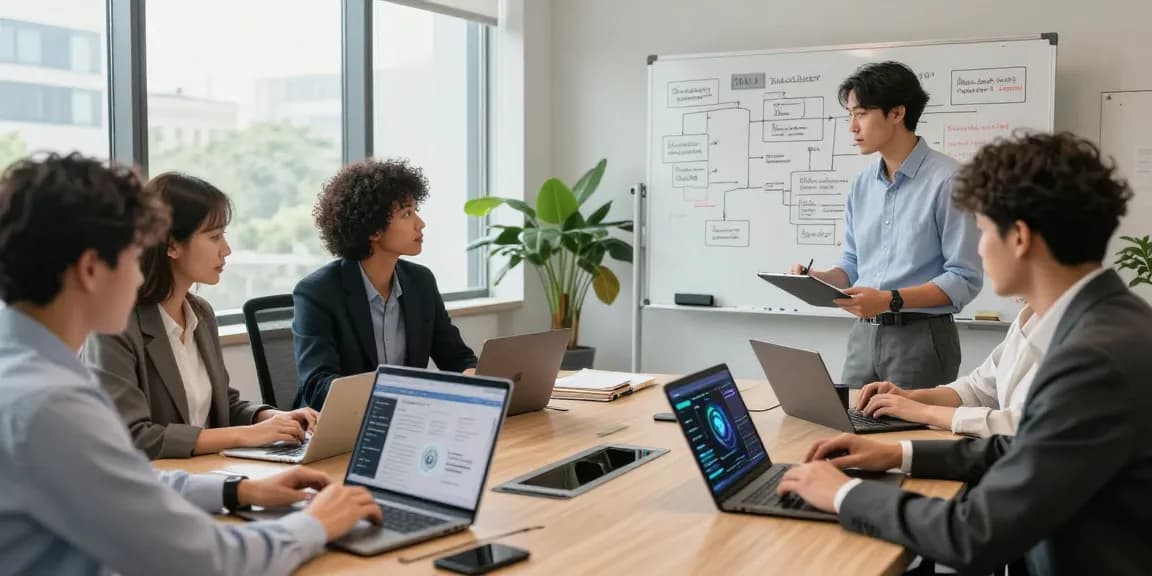 How business Uses AI for collaboration in a modern office setting.