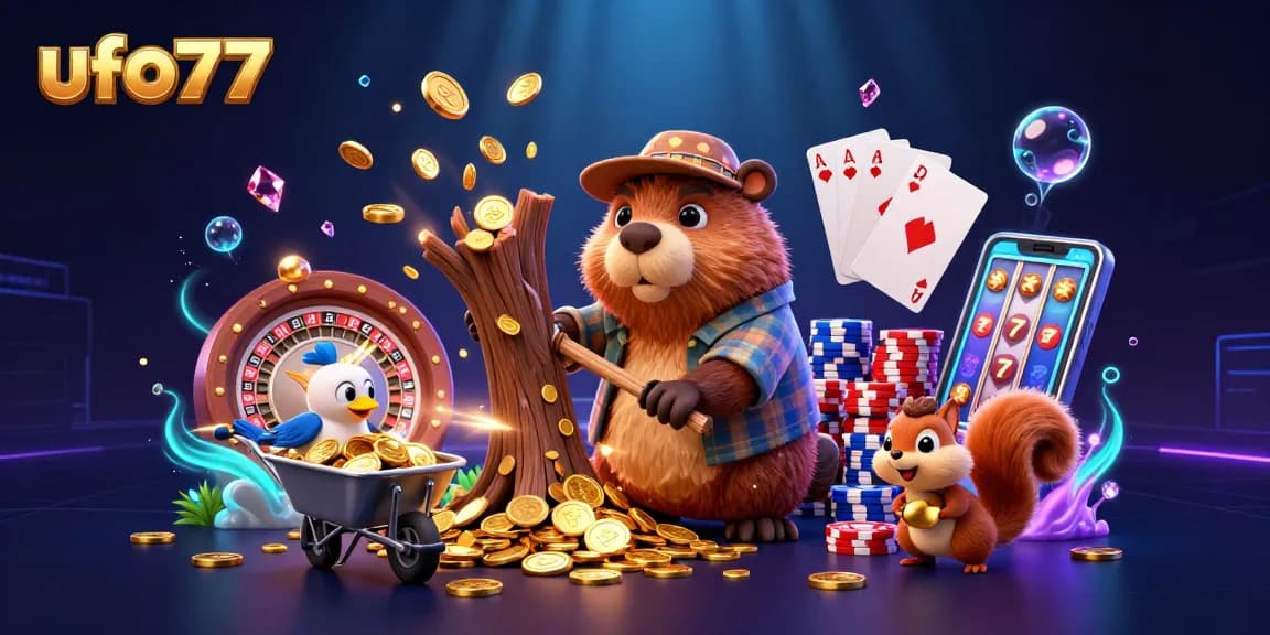 Experience the thrilling ufo77 casino adventure with golden coins flying and vibrant characters.