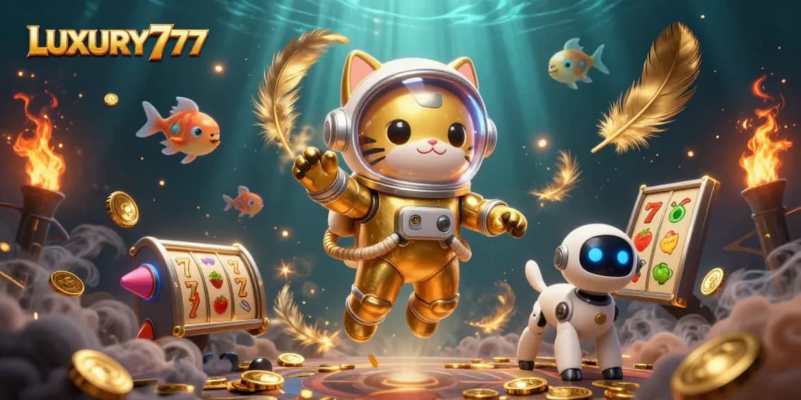 Menangkan permainan slot dengan LUXURY777 di ilustrasi kasino futuristik penuh warna