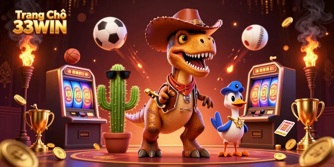 Experience the excitement of Trang Chủ 33WIN with dynamic casino elements and characters in action.