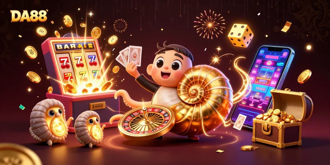 Engage in thrilling gaming experiences at DA88 with colorful slot machines and glowing characters.