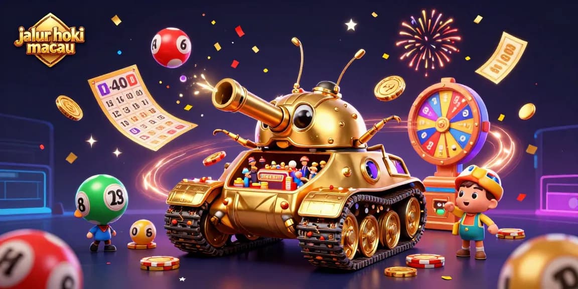 Engage in the excitement of jalur hoki macau as colorful lottery balls bounce around a vibrant casino scene.