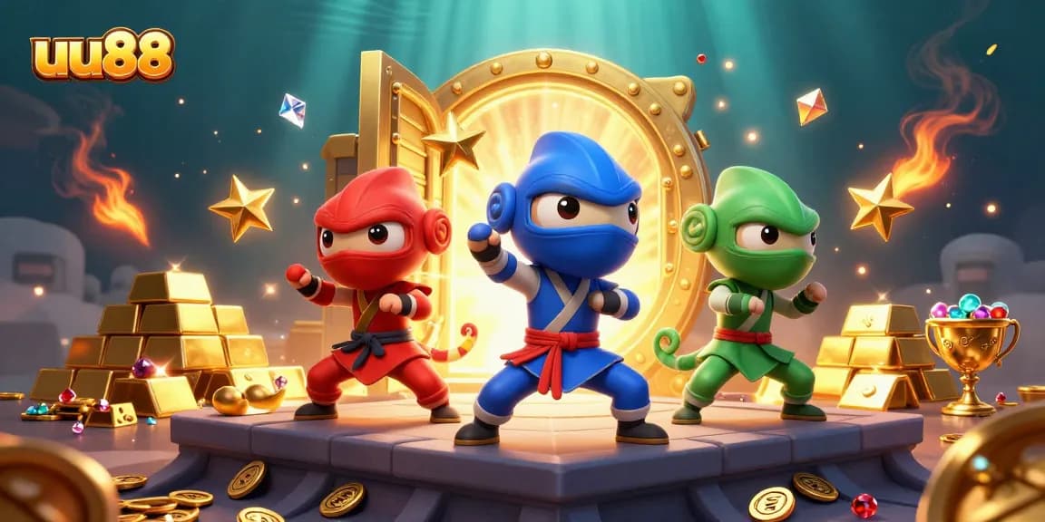 Experience thrilling gaming action with uu88 as ninja chameleons unleash golden treasures and casino excitement.