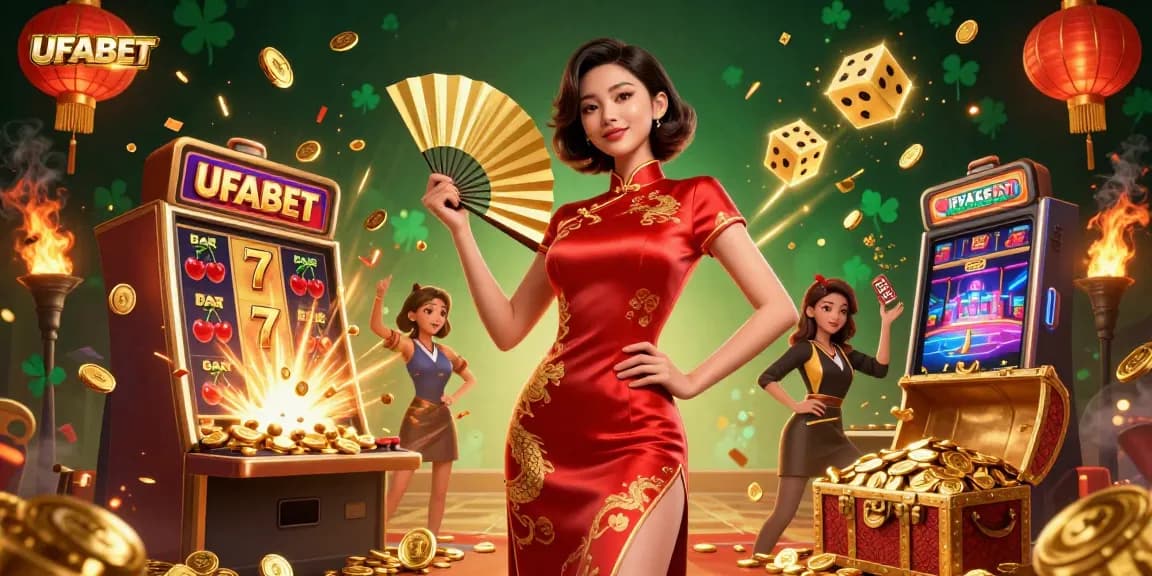 Experience the thrill of UFABET with vibrant visuals of online casino games and radiant characters.