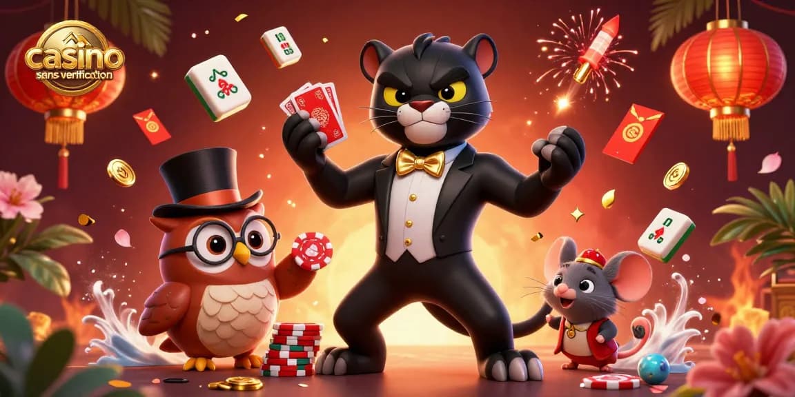 Retrouvez des jeux captivants dans un casino sans vérification avec une élégante panthère et un hibou fanfarons.