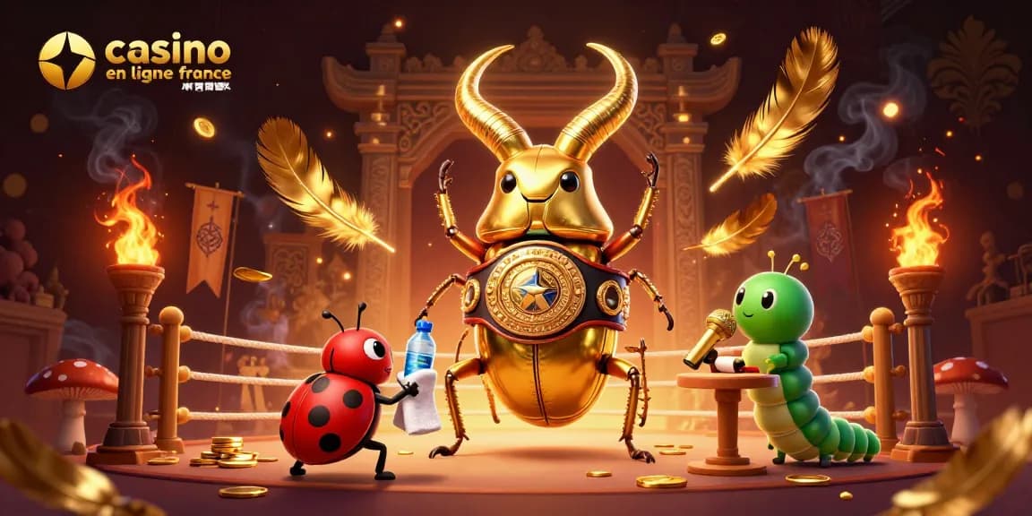 Illustration dynamique de casino en ligne France avec des personnages cartoon engagés dans un combat captivant.