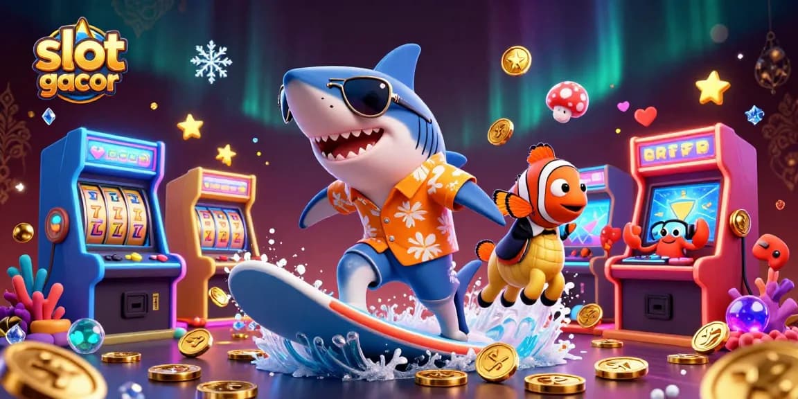 Engage in slot gacor gameplay with vibrant characters and casino elements in a dynamic 3D scene.
