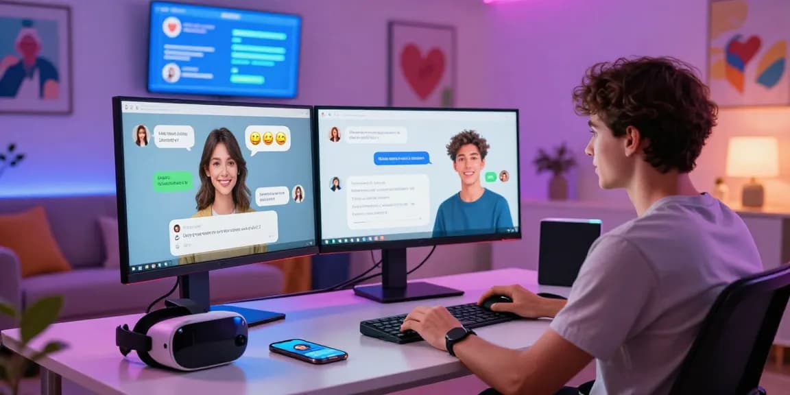 Engaging scene of a user interacting with a free ai sex chat platform, showing AI avatars and colorful text responses.
