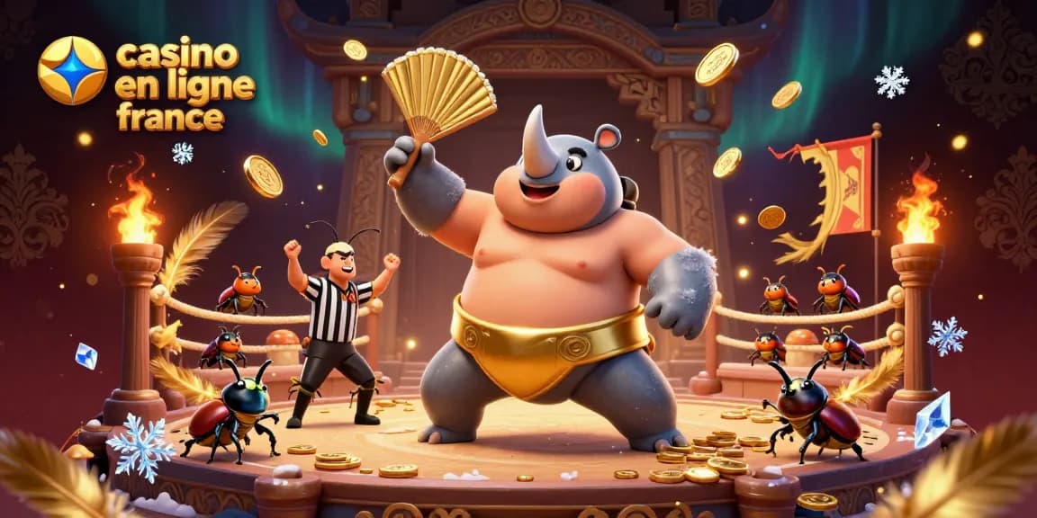 Pariez sur des jeux de casino en ligne en France avec ce combat excitant entre rhinocéros et cricket sous une lumière spectaculaire !