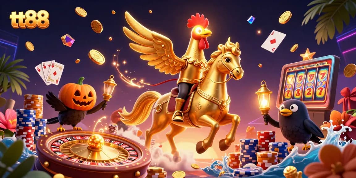 Experience exhilarating wins at tt88 in a vibrant, action-packed casino scene featuring a golden rooster.