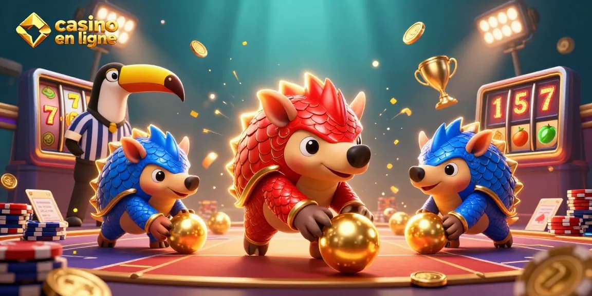 Les pangolins rivalisent au casino en ligne avec des jetons et des roulettes en jeu.
