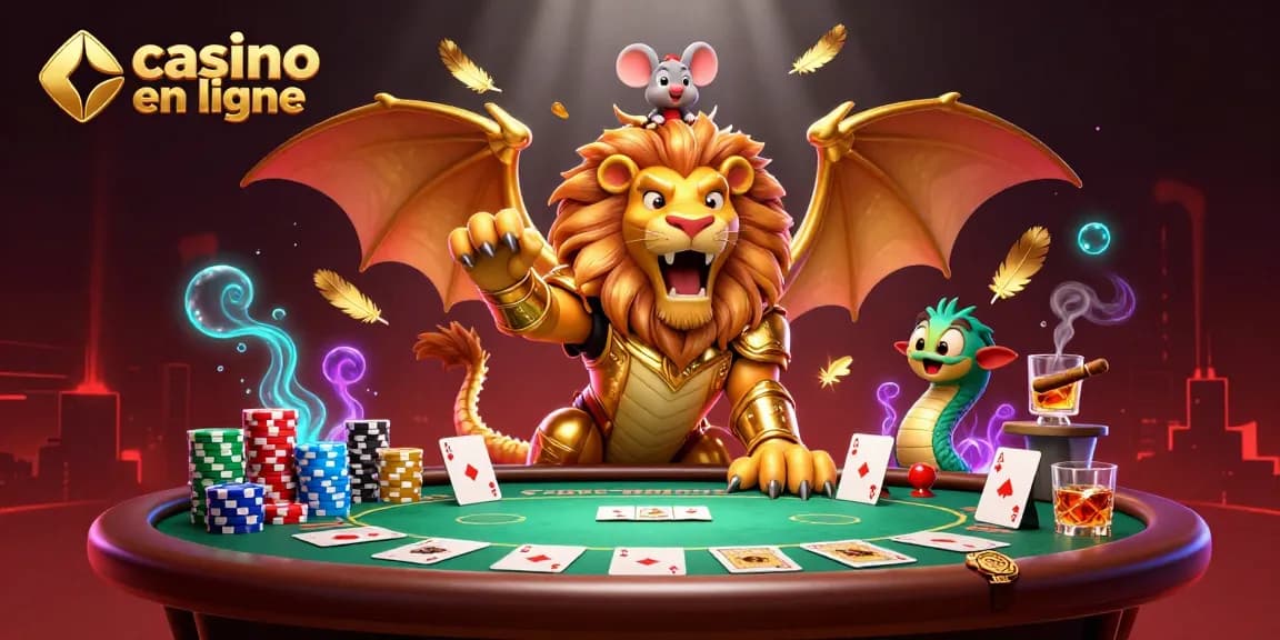 Profitez d'une illustration 3D captivante sur le casino en ligne avec des personnages dynamiques.