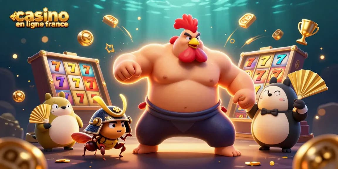 Découvrez une scène engageante de casino en ligne France mettant en vedette des personnages 3D dynamiques et des éléments de machines à sous.