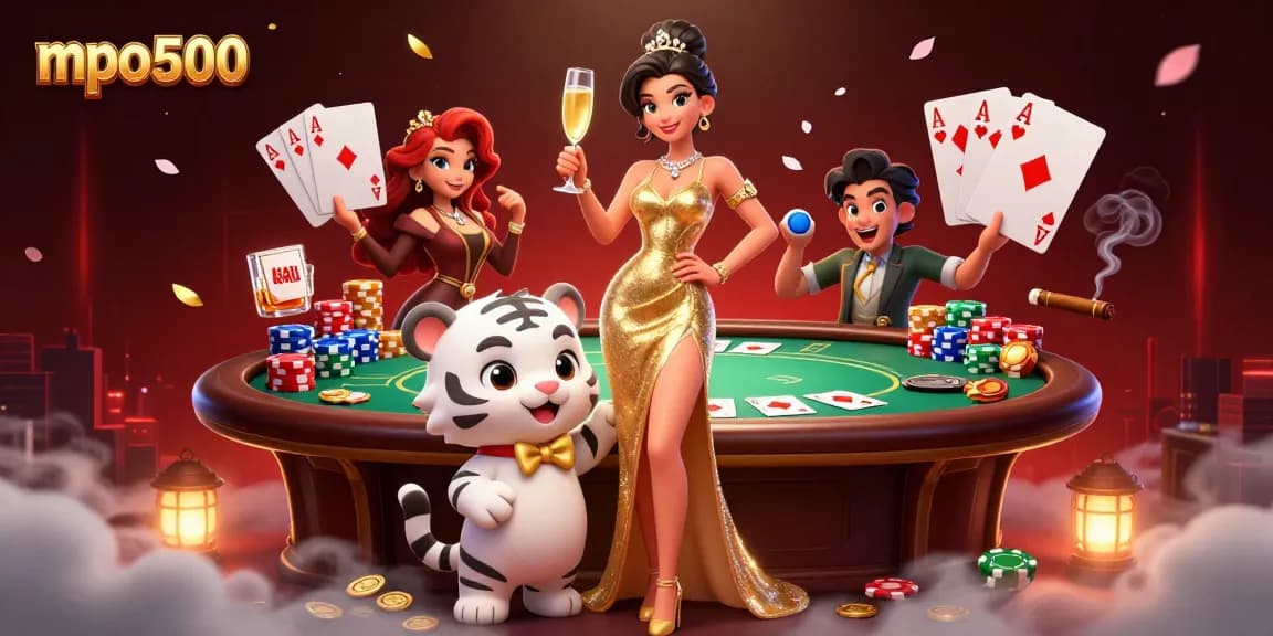 Experience mpo500 with a glamorous woman and lucky tiger at an exciting poker table scene.