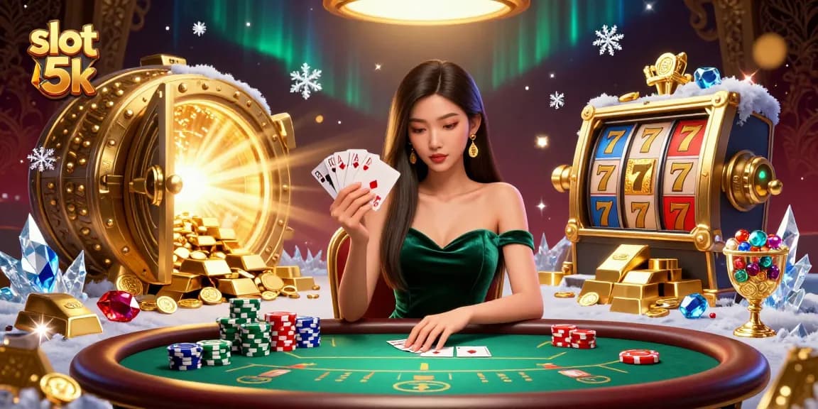 Spin to win with slot 5k in this vibrant casino scene filled with treasures and excitement.