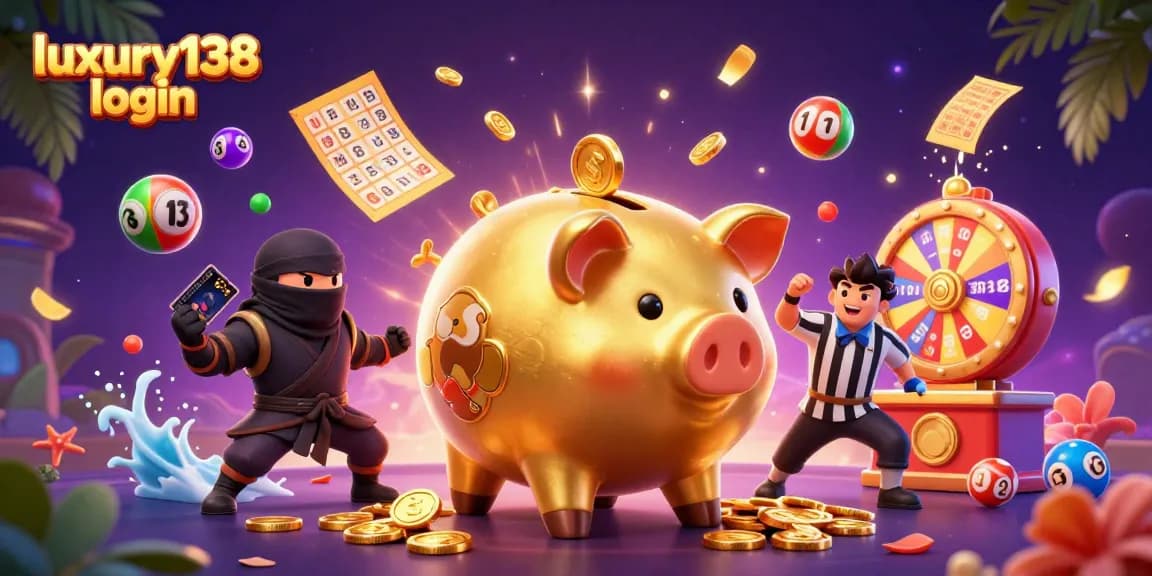 Win exciting prizes with the luxury138 login featuring vibrant lottery elements and captivating characters.