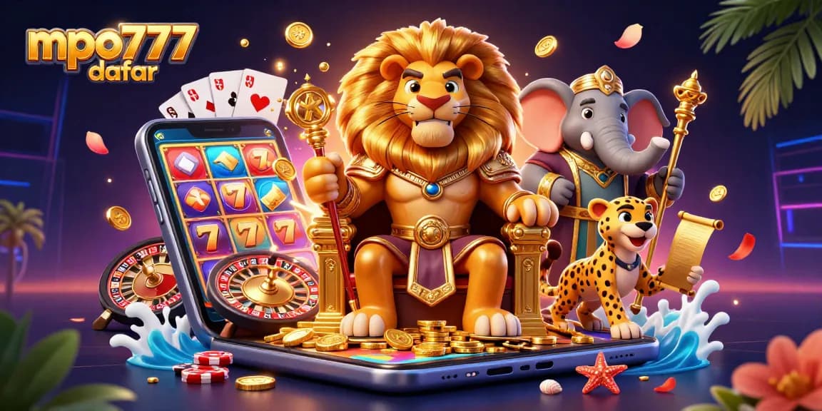 Join the lion king and friends in a vibrant mpo777 daftar scene filled with casino excitement.