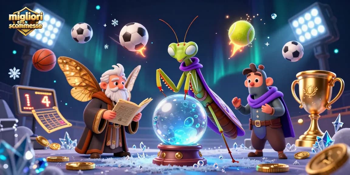 Scopri i migliori siti di scommesse in un'illustrazione vivace con personaggi improbabili che esplorano il mondo del betting.