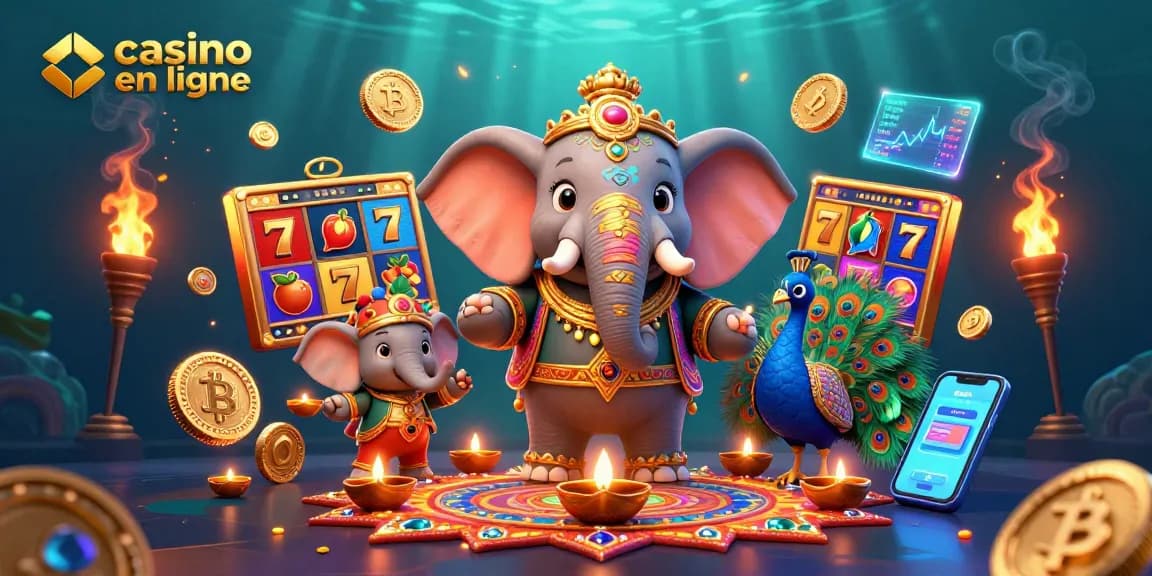 Jouez à des jeux captivants de casino en ligne avec cet éléphant festif et des éléments envoûtants.
