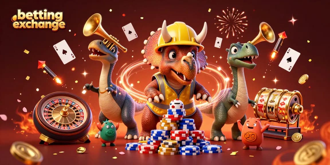 Engage with the betting exchange in a dynamic 3D scene of triceratops and joyful dinosaurs celebrating wins.