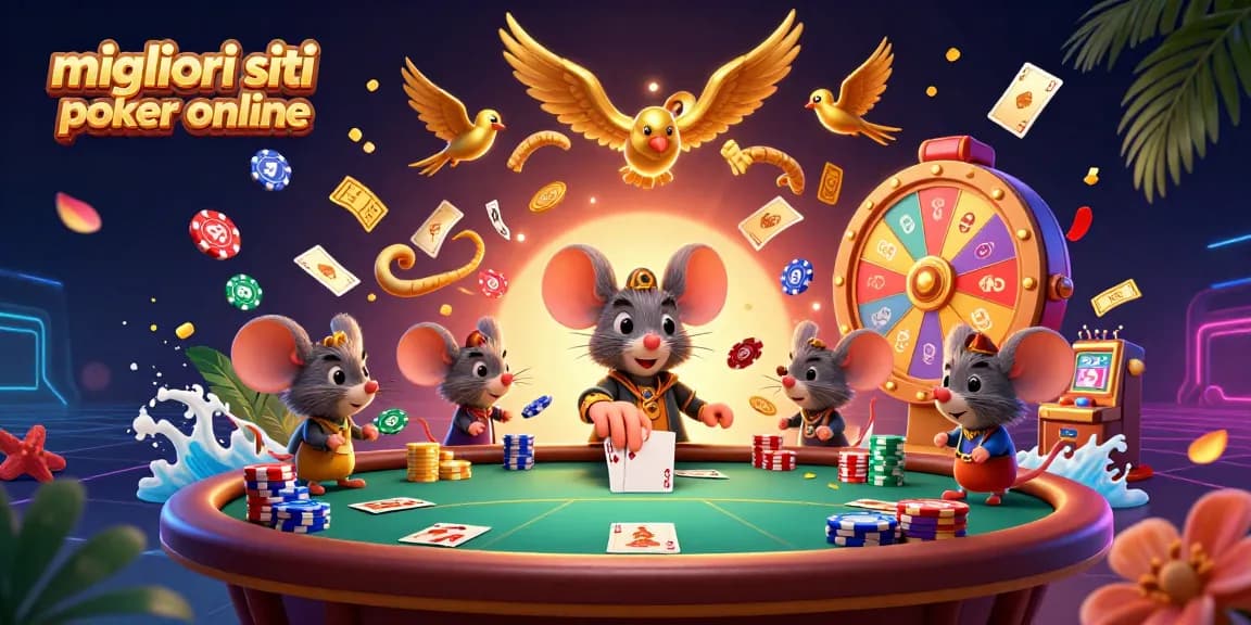Migliori siti poker online: giocatori attratti dai tavoli da poker con carte e gettoni dorati.
