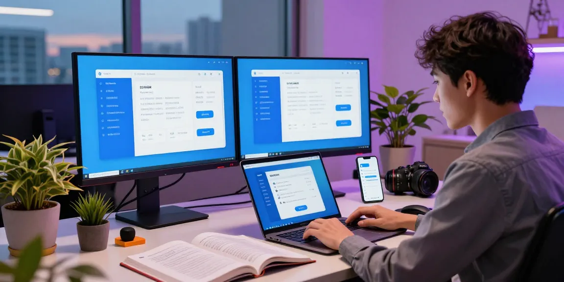 User exploring the telegram chinese free app on a laptop in a modern workspace.