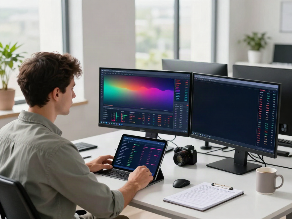 Trader analyzing advanced TradingView charts in a modern workspace.