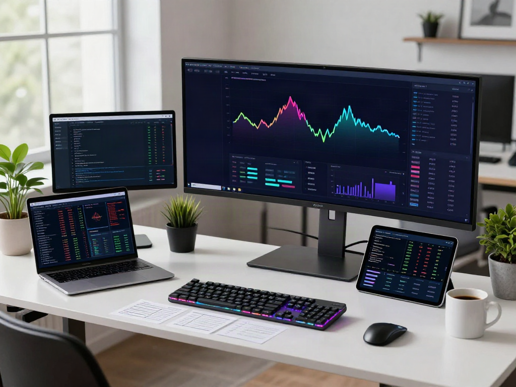 Working professional analyzing cryptocurrency trends via indices data API in a modern DeFi trading setup.