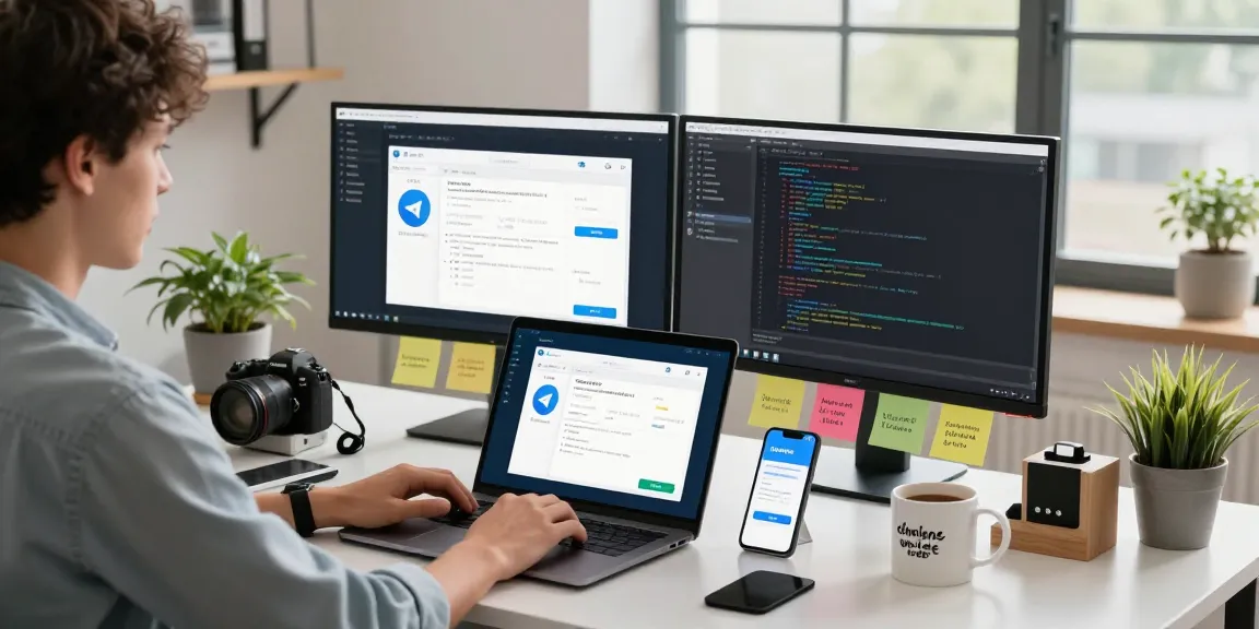 Exploring the features of the telegram chinese free app on a modern workspace with a laptop and smartphone.