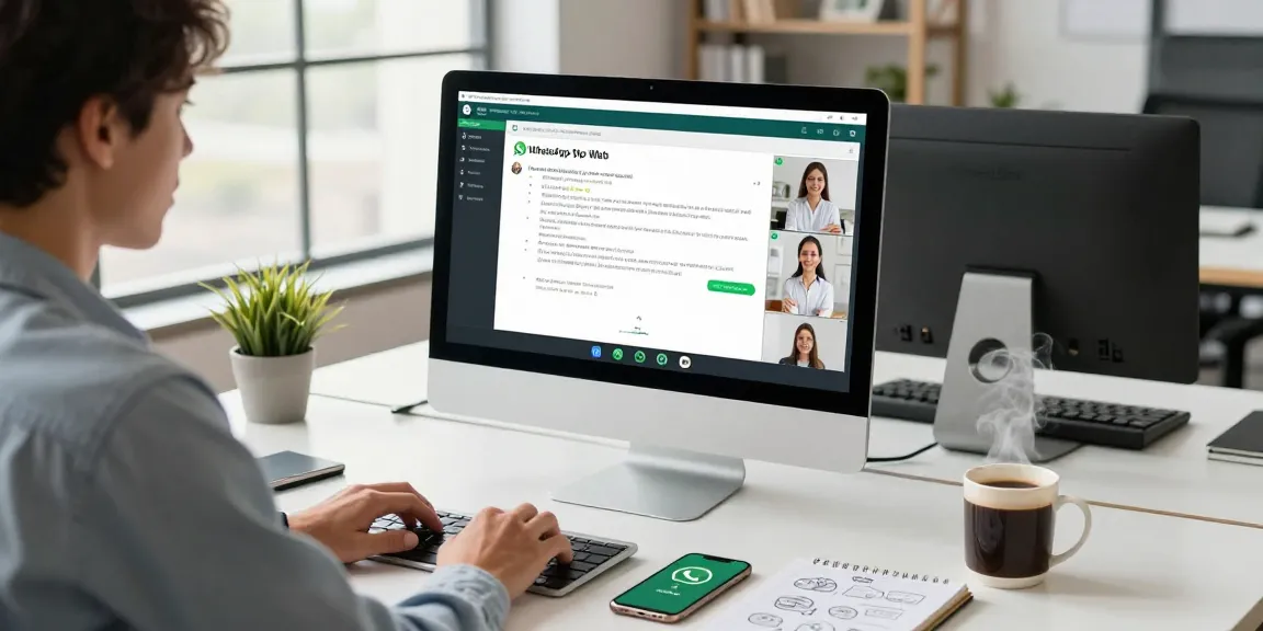 Using WhatsApp網頁版 in a modern office with collaborative elements and a clean workspace.