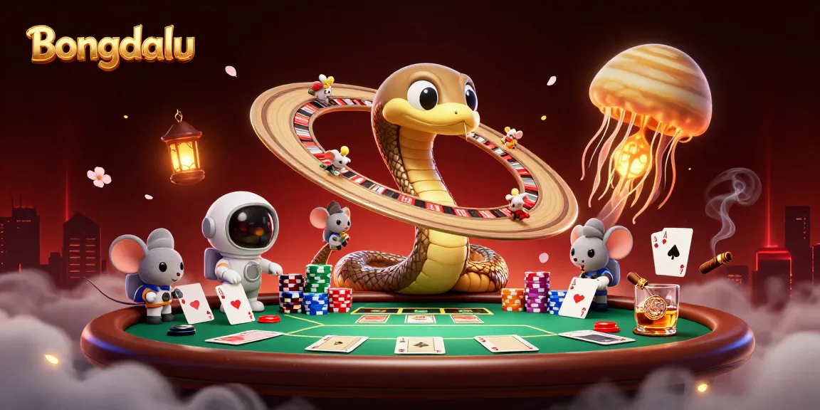 Bongdalu captures the excitement of cosmic betting with astronaut mice wagering on a roulette wheel.
