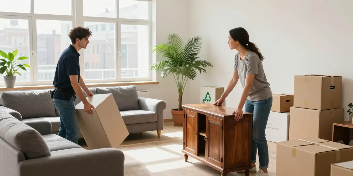 Efficient Wohnungsentrümpelung Berlin service team removing furniture in an urban apartment, showcasing a clutter-free environment.