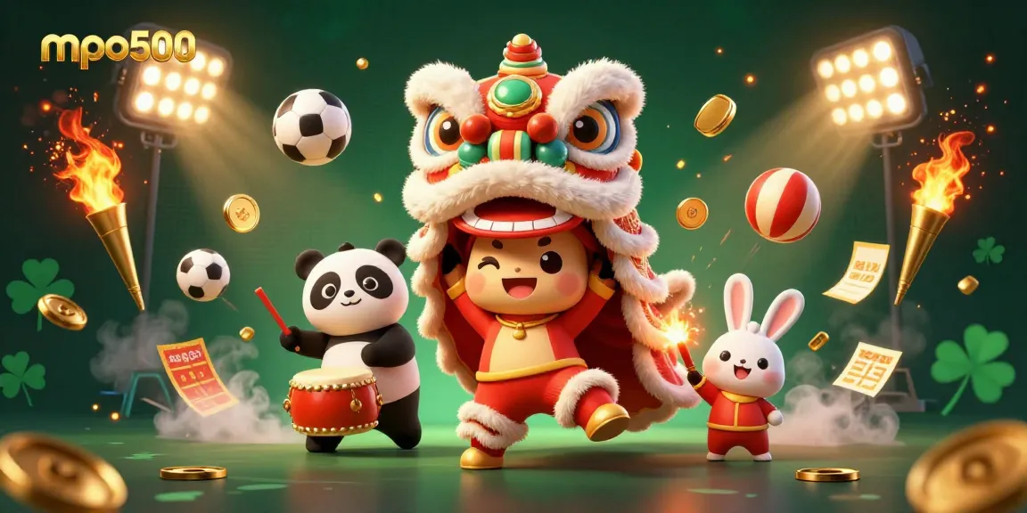 Engage with mpo500, a vibrant online casino scene featuring dynamic elements and festive characters.