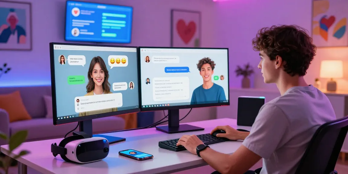 Engaging scene of a user interacting with a free ai sex chat platform, showing AI avatars and colorful text responses.