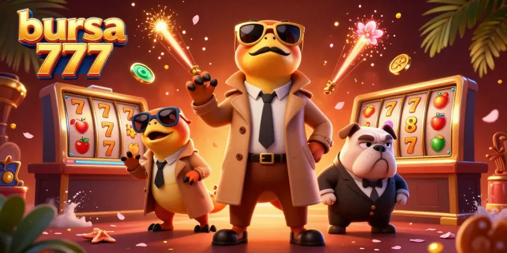 Rasakan keseruan bermain slot di bursa 777 dengan raptor lucu dan suasana casino menarik.