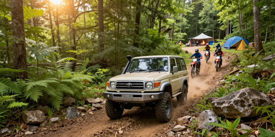 David Vepraskas Atlanta off-roading in his Toyota Land Cruiser on a vibrant forest trail.