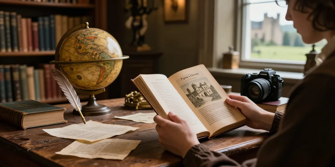 Discover rich historical content at https://tyntescastle.com with a reader exploring Tynte’s Castle in a cozy library setting.