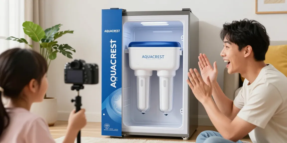 AQUACREST DW2042FR-09 Refrigerator Water Filter - Unboxing experience from online shopping, showcasing quality and promotions.