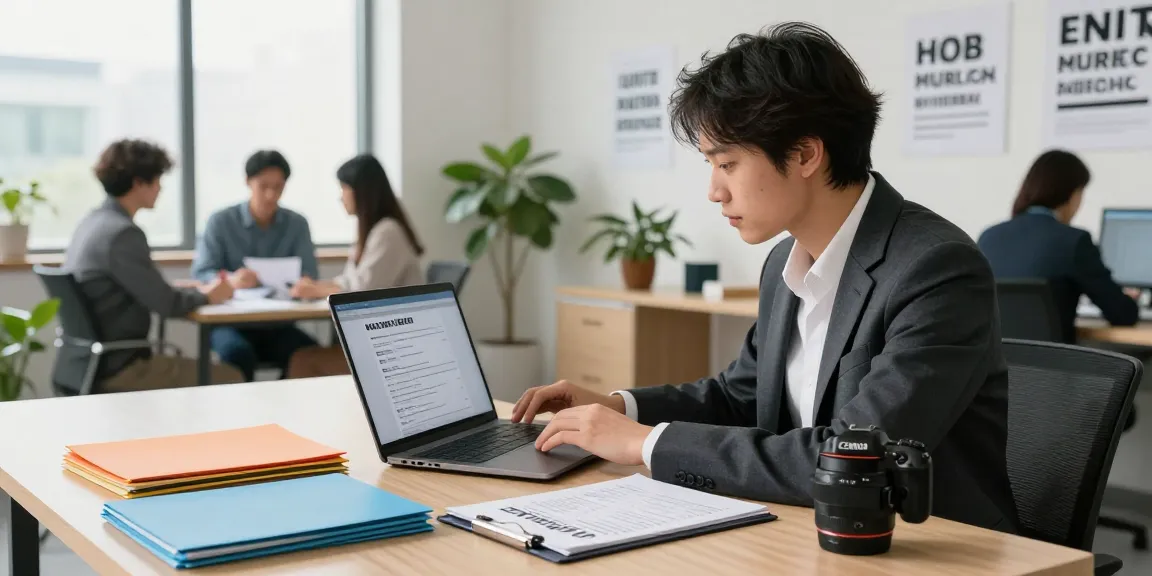 A focused candidate reviewing the complete job hunting guide in a modern office setting.