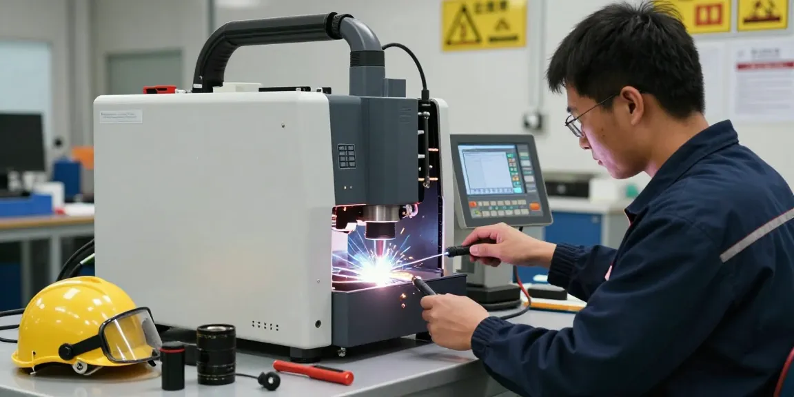 Technician using an induction welder in a modern workshop, showcasing precision welding techniques.